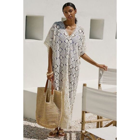 anthropologie cover up crochet maxi dress Mahila Crochet V-Neck Sheer Cover-Up Maxi Dress